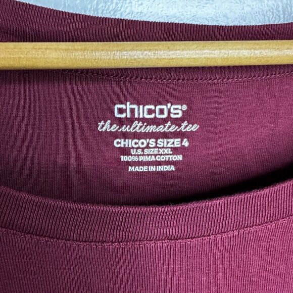 Chico's Women's The Ultimate Tee Size 4 XXL LONG Sleeve QUALITY Tee Red Pockets - Picture 2 of 9